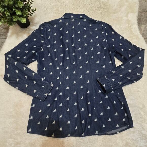 The Limited Blue Chambray Sailboat Button-Up Shirt, Size Small - Picture 5 of 7